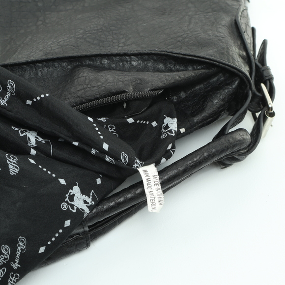 Beverly Hills Polo Club Shoulder Purse Faux Leather Hobo Bag17x13x4 Black/Silver - Picture 5 of 14